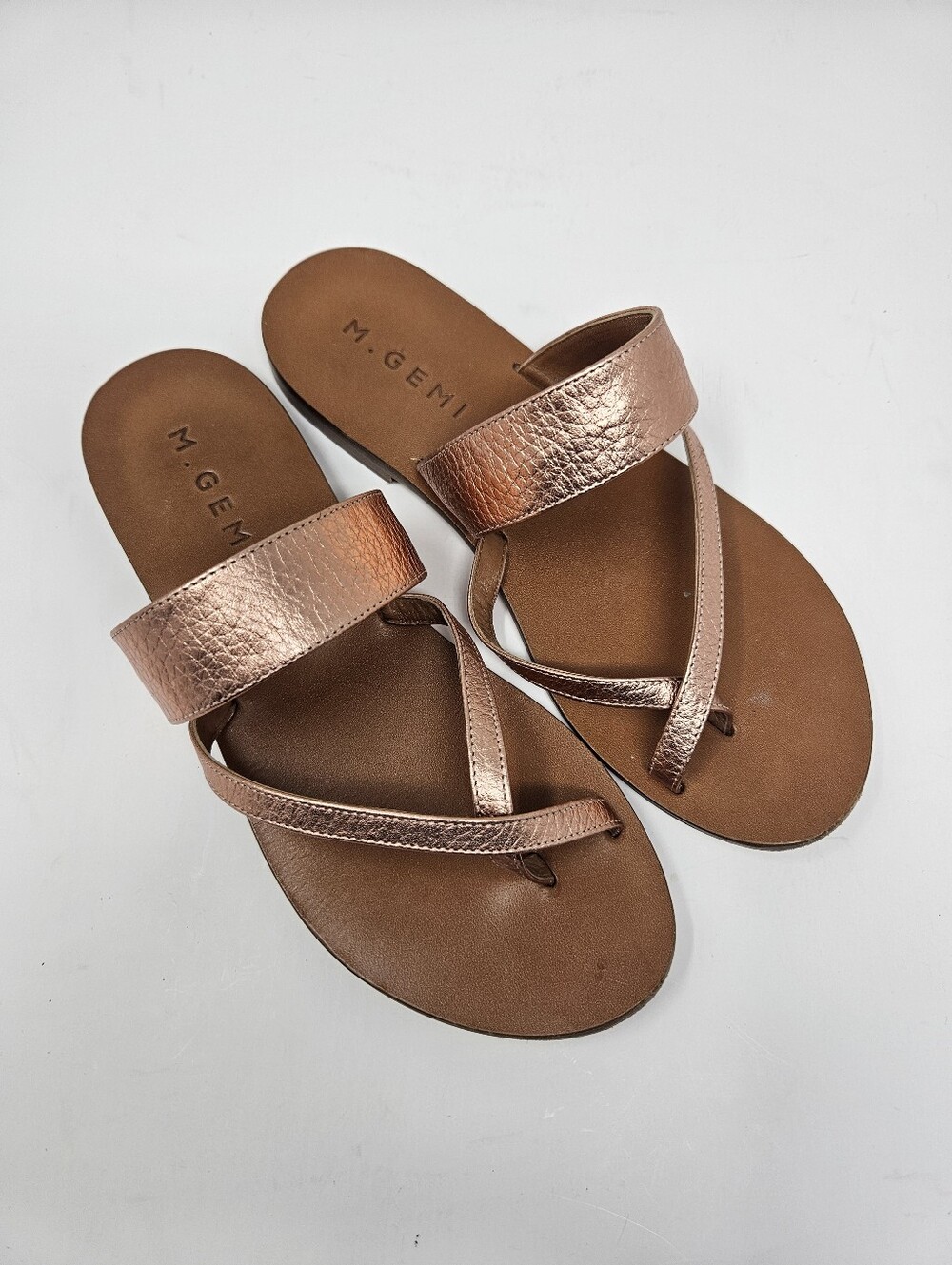M. Gemi Metallic Rose Gold Leather Toe-Loop Slide Sandals Women's 35 1/2